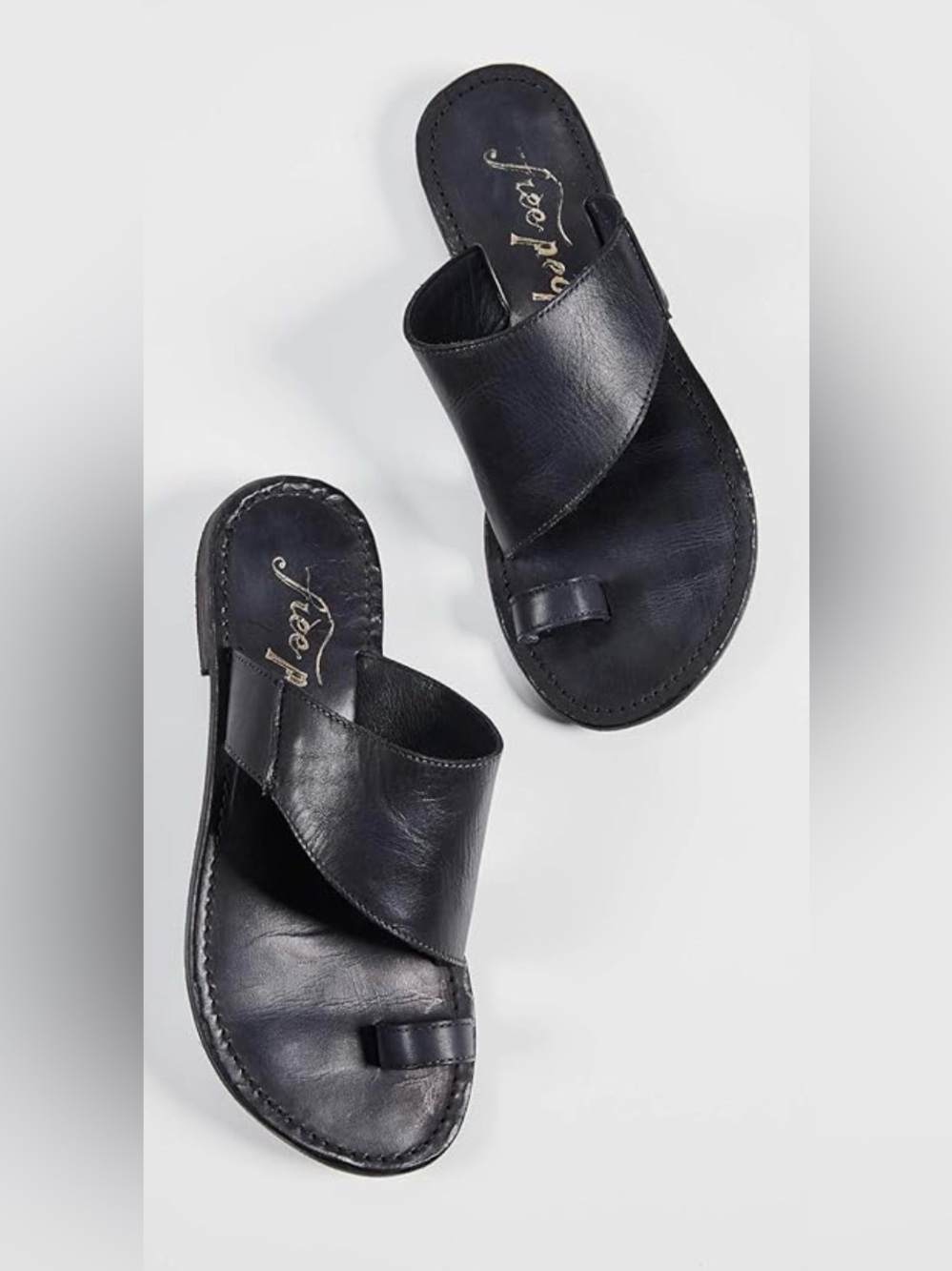 Free People Black Leather Cross-Strap Toe-Ring Sandals